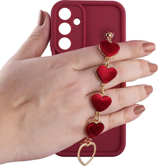 Volte-Tel Hearts Strap Back Cover Silicone with Strap Burgundy (Galaxy A16)