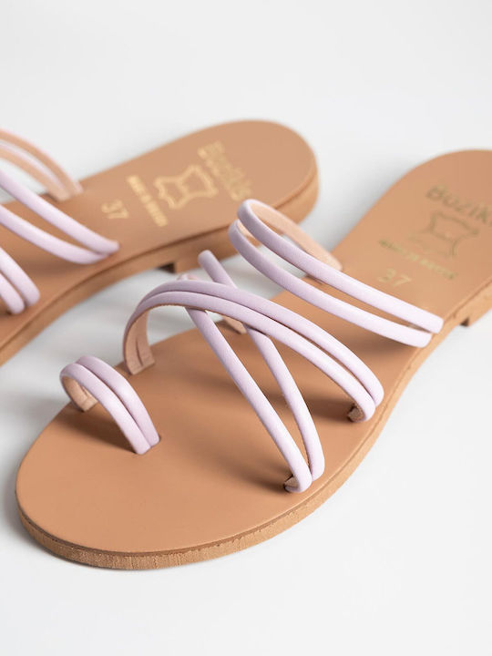Leder Flache Sandalen für Damen Lilac