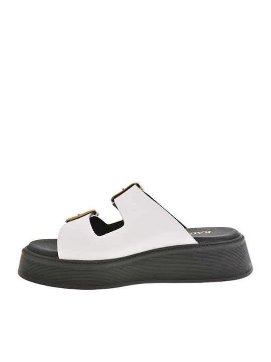 Leather Women's Flat Sandals Flatforms White