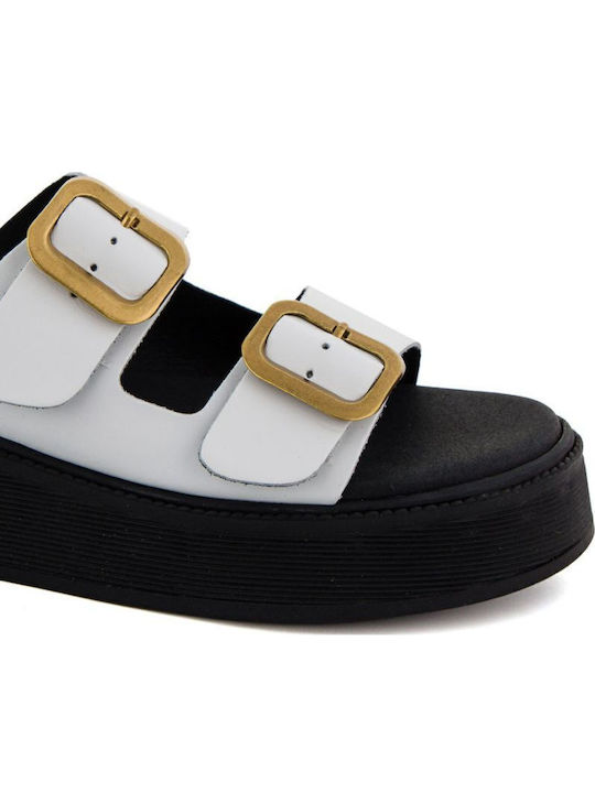Leather Women's Flat Sandals Flatforms White