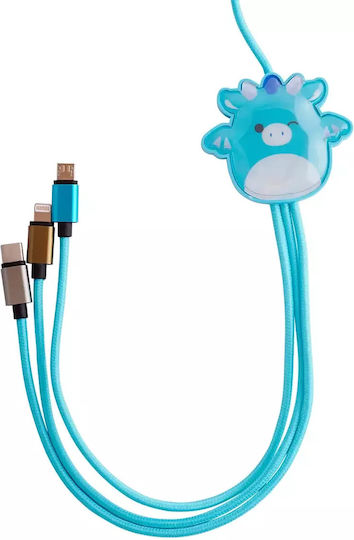 Jazwares Regulär USB zu Typ-C,TC-TC / Micro-USB / Blitzschlag Kabel 2A Türkis 1.2m (B04414)