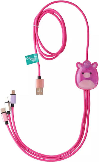 Jazwares Braided USB to Type-C / micro USB / Lightning Cable 2A Ροζ 1.2m B04413