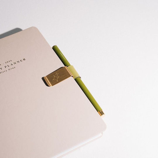 Green Metal Pen Clip with Gold-Plated Details Kokonote Basic Studio Pistachio Pesto