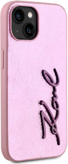 Karl Lagerfeld Pu Signature Umschlag Rückseite Metallisch Rosa (iPhone 15)