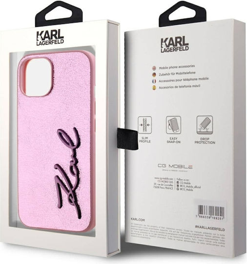 Karl Lagerfeld Pu Signature Umschlag Rückseite Metallisch Rosa (iPhone 15)
