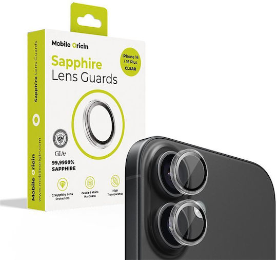Set 2 Mobile Origin Sapphire Lens Guards Camera Protection Compatible Iphone 16 16 Plus Clear
