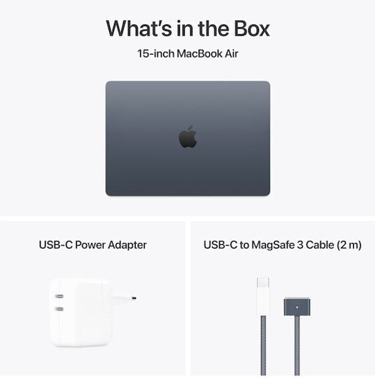 Apple MacBook Air 15.3 IPS Retina Display M4-10-Core 16GB 256GB SSD 10-Core GPU with 35W Charger Dual Port Midnight 70W GR Keyboard