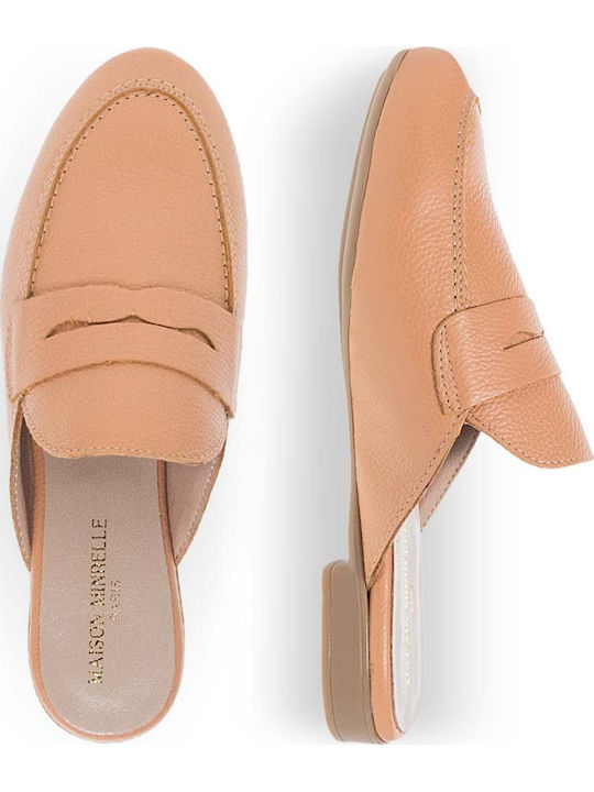 Leder Mules mit Absatz Salmon