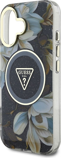 Guess Iml Glitter Umschlag Rückseite Kunststoff / Silikon Schwarz (iPhone 16)