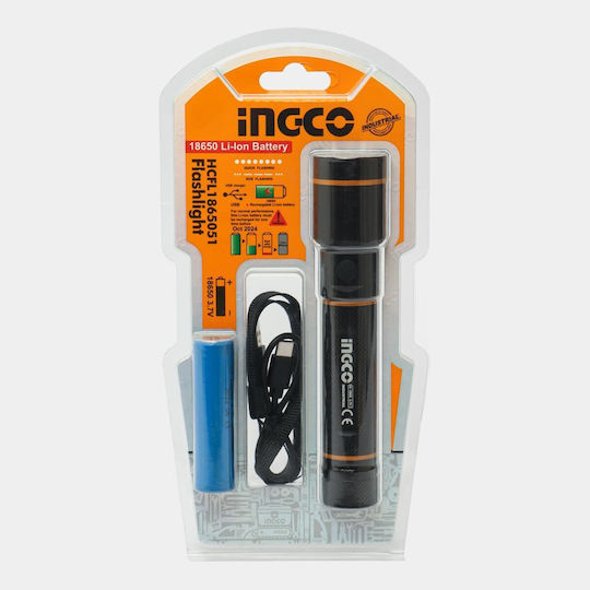 Ingco Wiederaufladbar Taschenlampe LED IPX4 mit maximaler Helligkeit 450lm