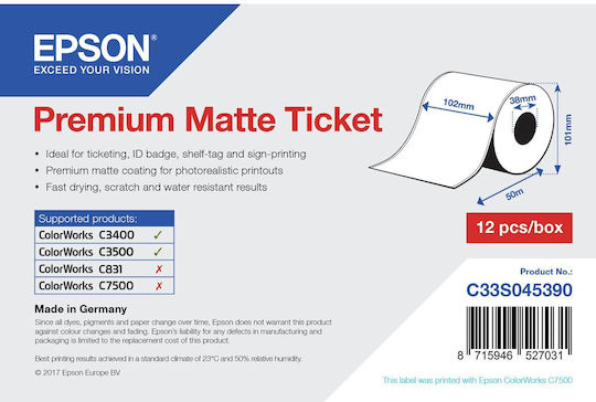 Epson Premium Matte Self-Adhesive Label Rolls for Label Printer 1pcs