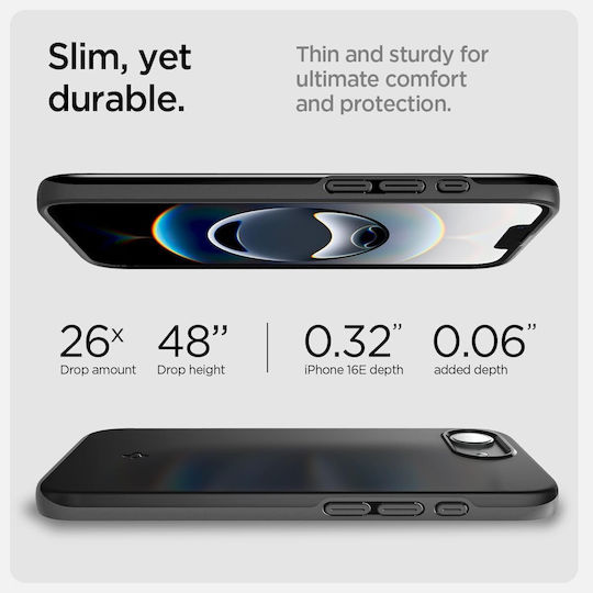 Spigen Thin Fit Magsafe Заден Калъф Пластмаса 1.55mm Черен (iPhone 17e / 16e)