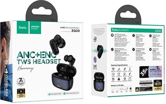 Hoco EQ20 In-ear Bluetooth Handsfree Ακουστικά με Θήκη Φόρτισης Μαύρα
