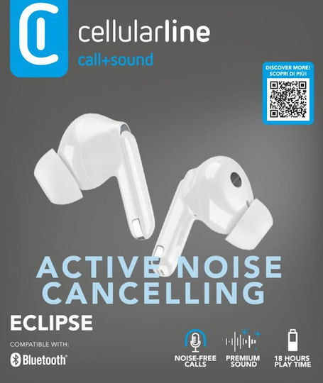 Cellular Line Eclipse In-ear Bluetooth Handsfree Ακουστικά με Θήκη Φόρτισης Λευκά
