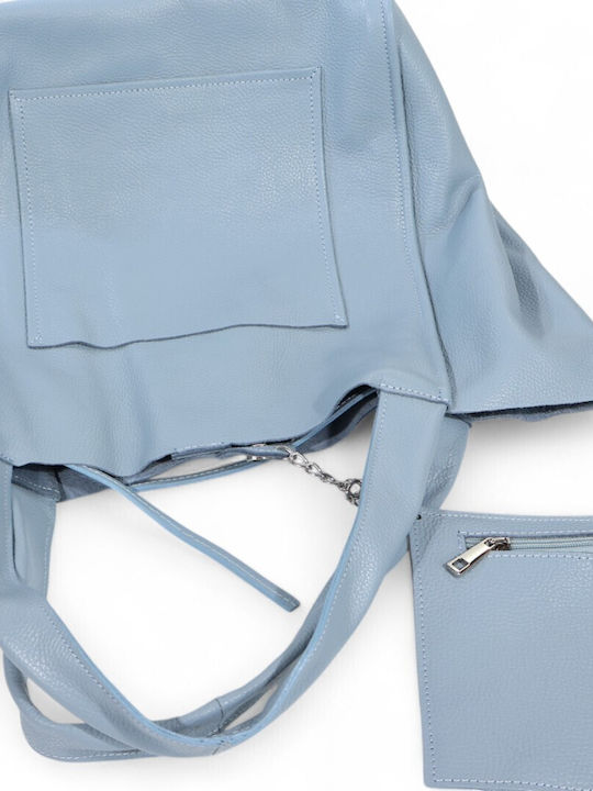 Leather Women's Bag Shopper Shoulder Light Blue