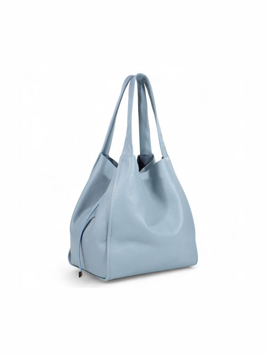 Leather Women's Bag Shopper Shoulder Light Blue