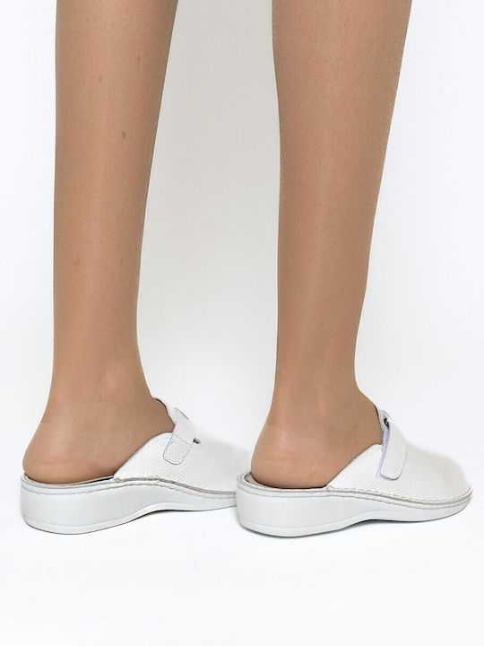 Emanuele Leather Anatomic White Clogs