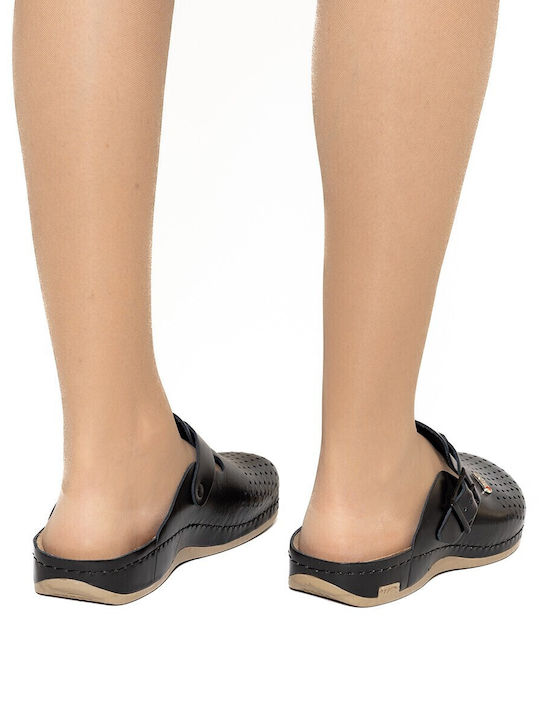 Leon Med 700 Herren Leder Anatomisch Clogs Schwarz