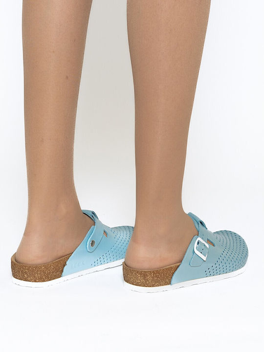 Leon Women's Leather Anatomic Clogs Blue