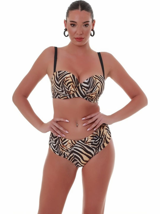 Strapless Bikini Top E Cup Animal Print Μπεζ