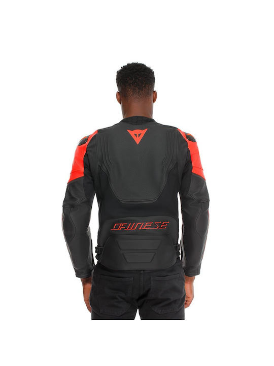 Dainese Racing 5 Perforated Sommer Herren Motorradjacke Leder Black / Black / Red-Fluo