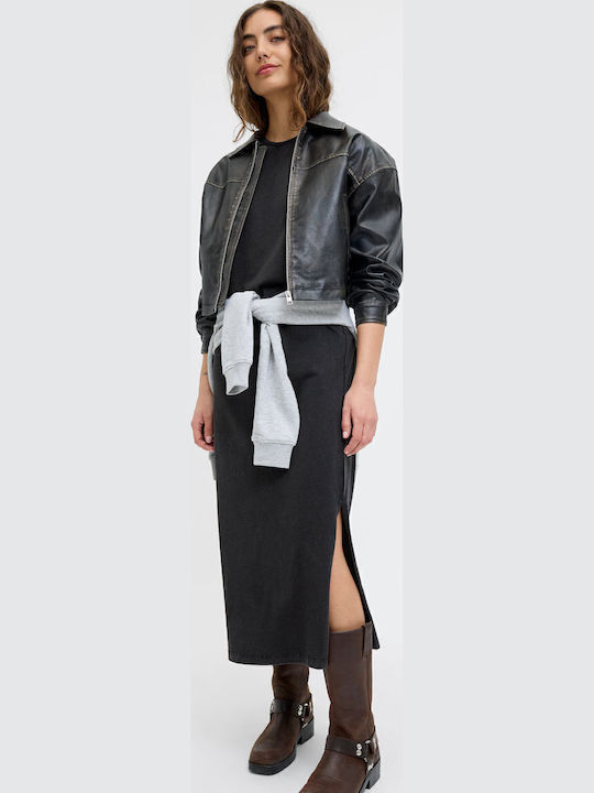 Summer Midi Knitted Dress with Tearing Black
