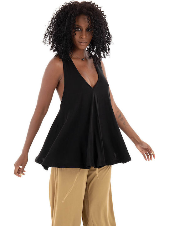 Women's Blouse Cotton Sleeveless Black