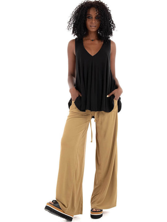 Women's Blouse Cotton Sleeveless Black