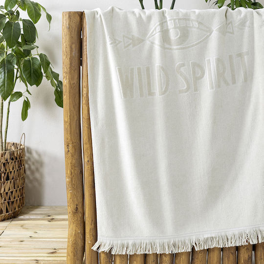 Nima Jacquard Cotton Ecru with Fringes Beach Towel 160x90cm