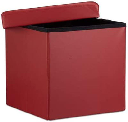 Stool For Living Room With Storage Space Leather Red 38x38x38cm