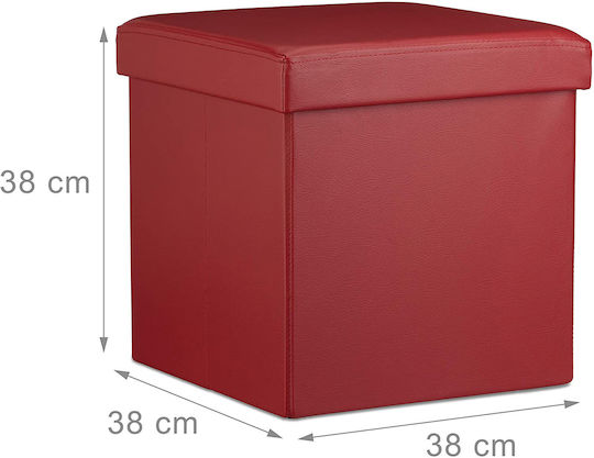 Stool For Living Room With Storage Space Leather Red 38x38x38cm