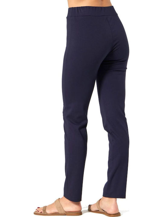 Women's Fabric Trousers with Elastic Navy Blue