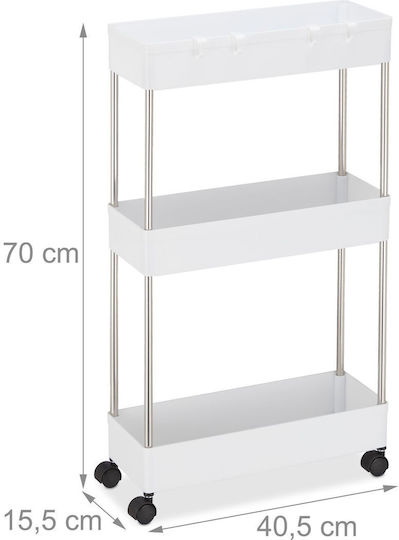 Relaxdays Troleu De Bucătărie Din Plastic Cu 3 Locuri Alb 40.5x15.5x70cm