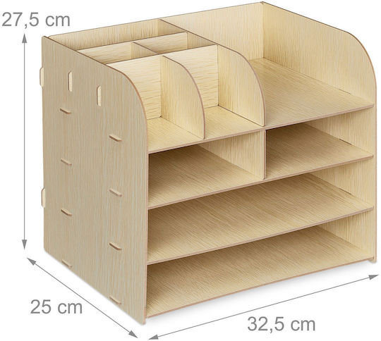 Organizator birou 10 compartimente de depozitare dimensiuni diferite realizat din MDF maro deschis