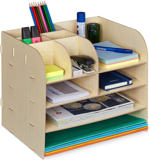 Organizator birou 10 compartimente de depozitare dimensiuni diferite realizat din MDF maro deschis