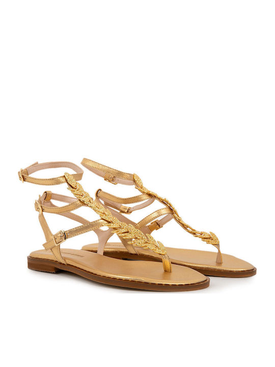Women's Flat Sandals in Gold Color