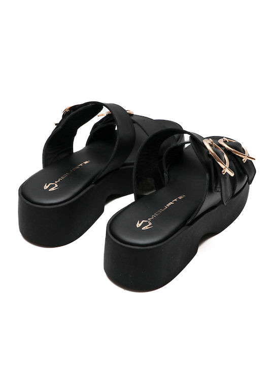 Δερμάτινα Γυναικεία Σανδάλια Flatforms Μαύρα