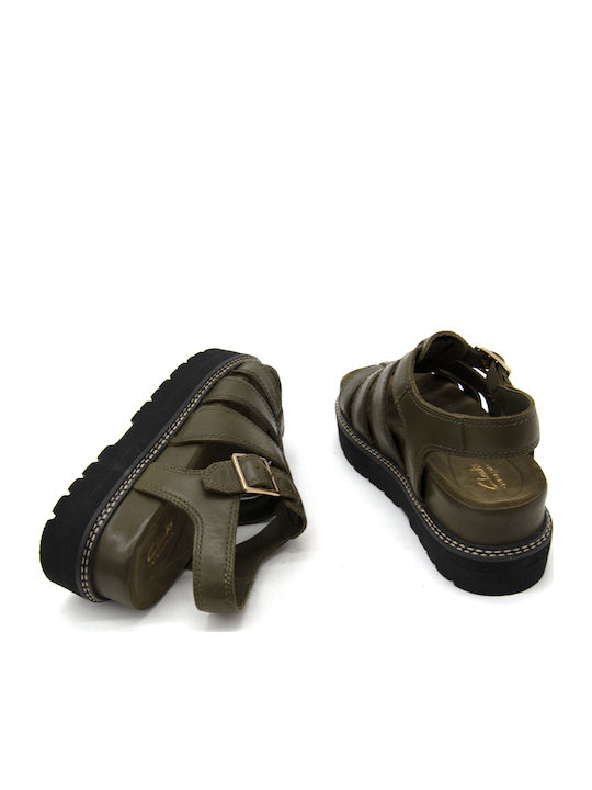 Orianna Leather Women's Flat Sandals with Strap in Green Color