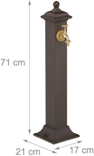 Fântână de Grădină Antică din Fontă din Oțel Inoxidabil Robinet Auriu Relaxdays Dimensiuni Aprox. 71 X 17 X 21 Cm Maro Închis