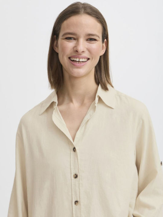 Langärmelig Damen Seidig Hemd Beige