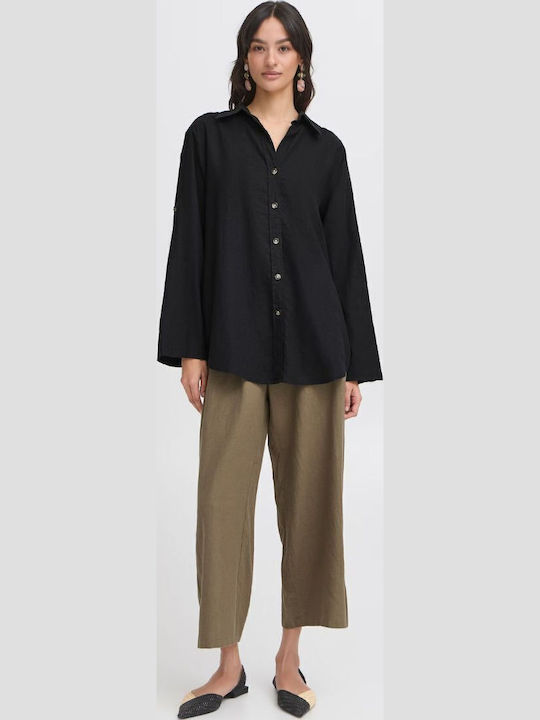 Langärmelig Damen Seidig Hemd Black