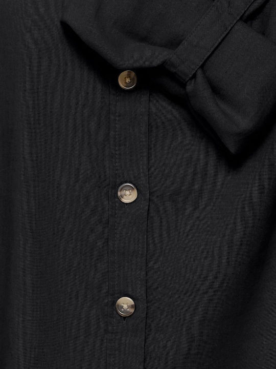 Langärmelig Damen Seidig Hemd Black