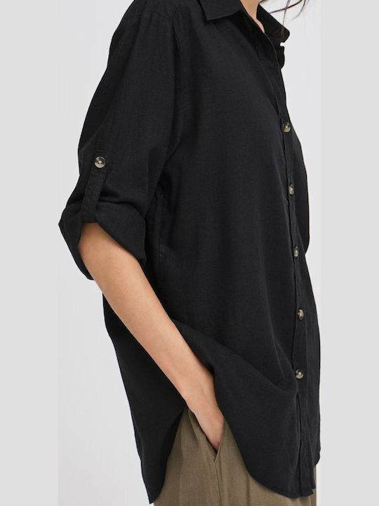 Langärmelig Damen Seidig Hemd Black