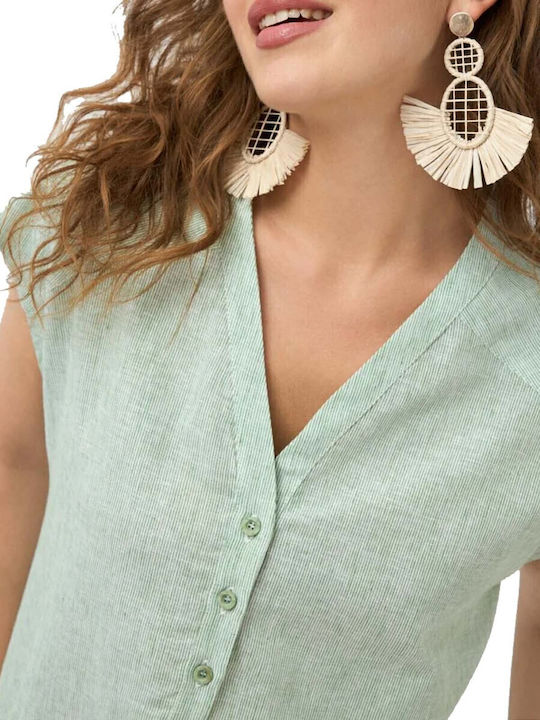 Women's Striped Sleeveless Shirt Green