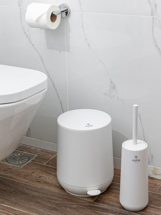 Estia Fjord Plastic Toilet Brush and Basket Set Soft Close 5lt White