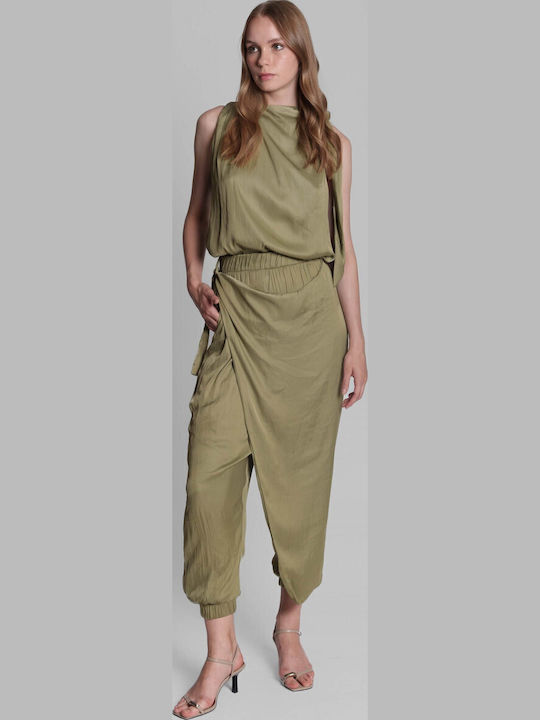 Collectiva Noir Pants Women's Fabric Trousers with Elastic Khaki Collectiva Noir Pants Women's Fabric Trousers with Elastic Khaki