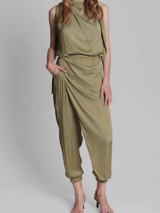 Pants Women's Fabric Trousers with Elastic Khaki