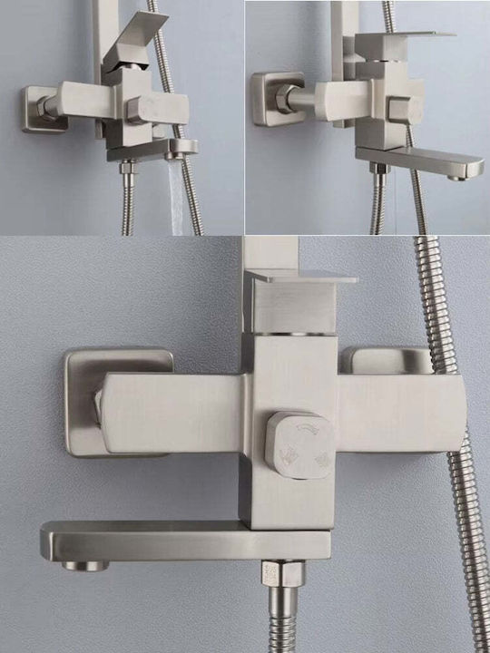 Wallex Hydroaxis® Ρυθμιζόμενη Στήλη Ντουζ με Μπαταρία 115cm Ασημί