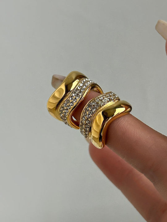 Enotia Earrings Hoops made of Steel Gold Plated with Stones Enotia Earrings Hoops made of Steel Gold Plated with Stones