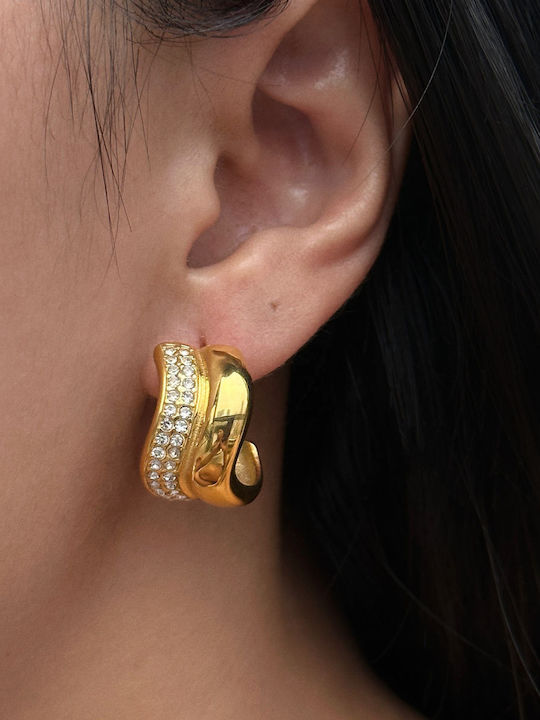 Enotia Earrings Hoops made of Steel Gold Plated with Stones